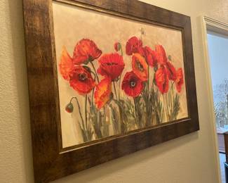 large wood framed floral artwork 