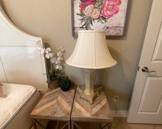 2 narrow tables  more art and lamps 