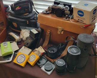 Minolta, Vivitar, Panasonic cameras, lens, case, etc