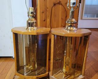 Pair of 70s table lamps with glass base inserts
