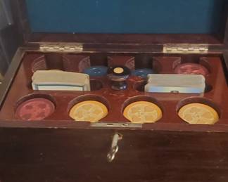 Vintage poker chips and cards 