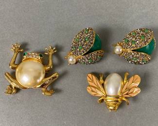 Frog Brooch, Along With Bee And Bug Brooches