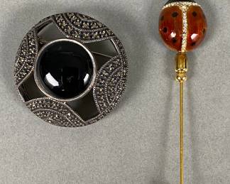 Judith Jack Sterling Silver Pin With MMA Sterling Silver And Enamel Lady Bug Stick Pin