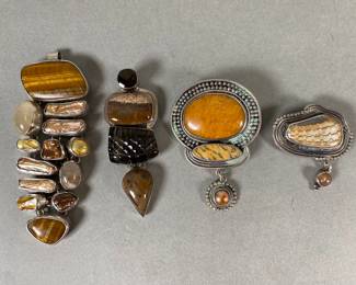 Sterling Silver And Stone Pendant Brooches