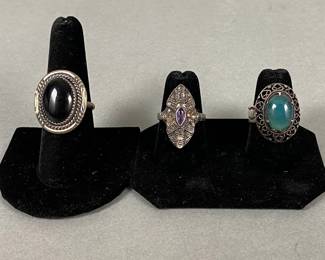 Sterling Silver Rings With Marcasite And Stone