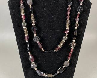 Sterling Silver Black And Purple Beaded Necklace