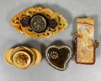 Artisan Made Carved Stone Brooches