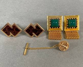 Gold Tone Cuff Links With Tie Pin