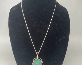 Sterling Silver And Malachite Style Pendant On Chain