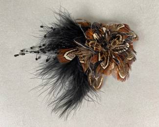 Feathered Brooch With Black Bead Accents