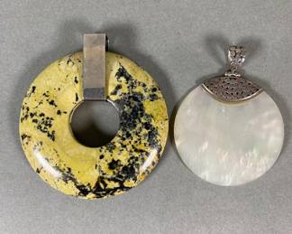 Two Pendant Necklaces With Sterling Silver Bails One Signed Lyne