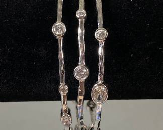 Three Silver Tone And Rhinestone Bracelets