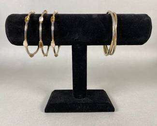 Four Fashion Silver Tone And Stone Bangle Bracelets