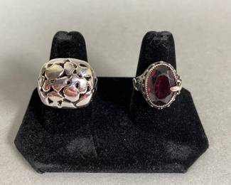 Two Fashion Silver Tone Rings, One With Purple Stone
