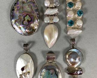 Six Sterling Silver With Shell Pendants