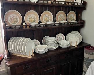 TERRIFIC DISPLAY CABINET, ASSORTED SETS OF WHITE DINNERWARE, EASTER PLATES