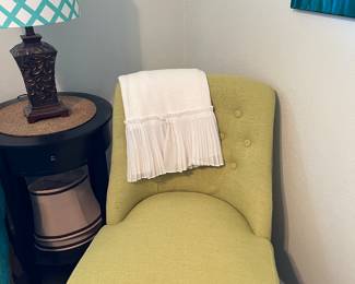 ACCENT CHAIR, THROW, 1 OF 2 LAMPS, 1 OF 2 SIDE TABLES