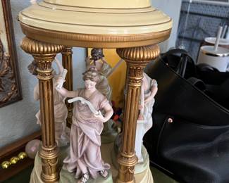 VINTAGE 1950'S NEOCLASSICAL TABLE LAMPS WITH SHADES (PAIR) 4 MUSES