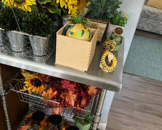 STAINLESS STEEL TOP ROLLING UTILITY CART, SUNFLOWER DECOR, FALL DECOR