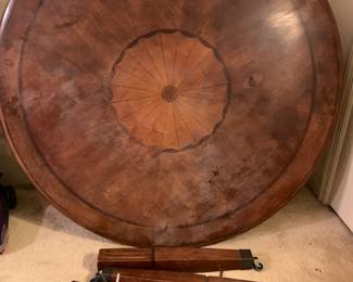 #40 Wood Round Inlay Coffee Table w/drawers & legs - 40 round (needs assembly and as is finish) $40.00