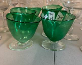 #80 6 blown glass Art green Wine Glasses $30.00