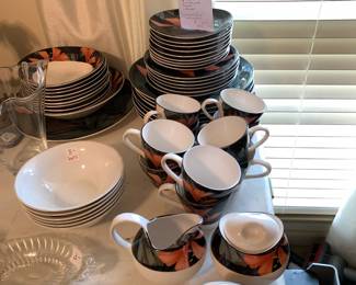 #76 "Sango" Artistic Black Floral China - set of 46 Pcs. $65.00