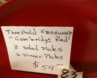 #84 "Threshold Stoneware" Cambridge Red - 14 pc $43.00