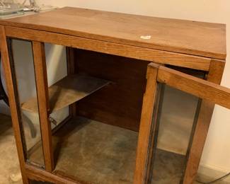 #44 Wood Display Cabinet w/glass door w/2 short Shelves (as is finish) - 25.5x14.5x28 $45.00