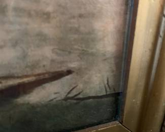 #97 Bridge w/water & Cabin framed in Wood - 22x19 $40.00