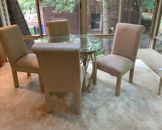 #25 Metal Base Table w/4 Chairs (3 chairs as is stains) - 42Round x 29T $150.00
