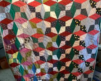 #22 Scrappy Quilt (some stains and tears) - 86x58 - Hand-quilted $45.00