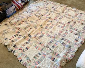 #73 Double Wedding Ring Quilt (full Size as is holes Stains) 77x76 $20.00