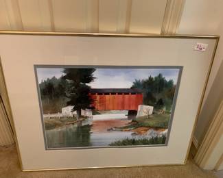 #114 Anita Hornless painting of a red cover bridge $75.00