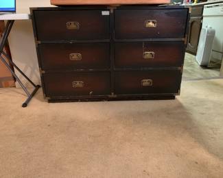 #105 6 drawer chest with brass accents on corner and knobs as is finish45x16x29 $30.00