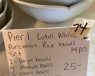 #75 Pier 1 Lotus White Porcelain Rice Bowl Set - 14 pcs $25.00