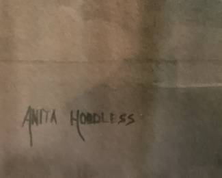 #114 Anita Hornless painting of a red cover bridge $75.00