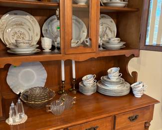 Maple china cabinet with fall dinnerware