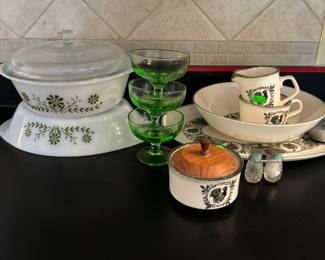 Green Rooster serving pieces