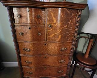 Vintage Quarter Sawn Oak Bonnet Chest