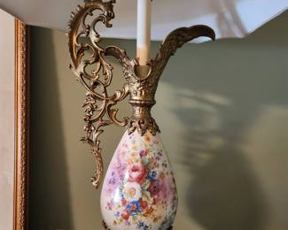 French Style Hand Painted Mantel Ewer Lamp--pair available