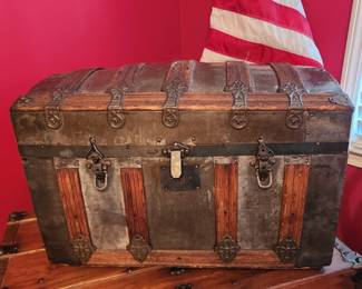 Vintage Metal Embosses Steamer Trunk