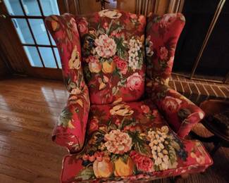 Pair of Floral Wing Back Chairs