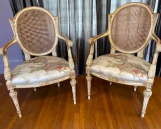 6 PairofLouisXVISilkFabricChairswithCanedBackrest