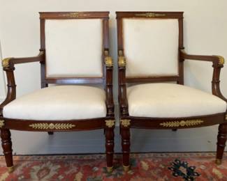 59 FrenchEmpirePeriodGiltBronzeChairsCreamUpholstery