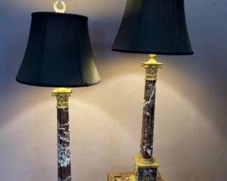 14 MarbleBronzeGiltCorinthianColumnTableLampPair