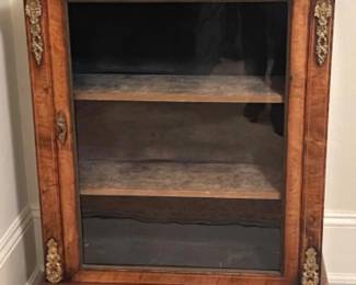 89 19thCenturyInlaidWalnutMarquetryPierGlassFrontCabinet