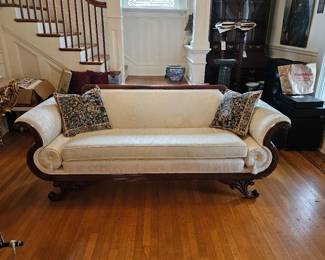 25 AntiqueRegencyDoubleScrollSetee