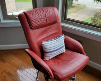 $95 red leather swivel chair with ottoman