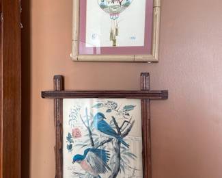 Framed art and bird pictures