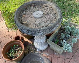 Bird bath; planters and outdoor statuary